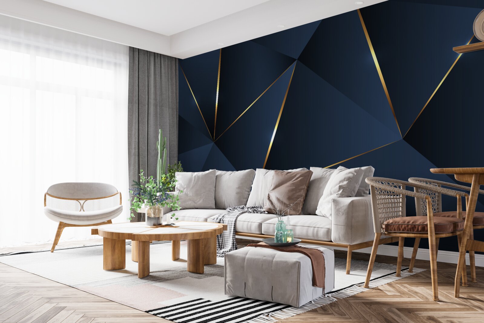 Fotobehang de driehoeken zijn donkerblauw met gouden randen