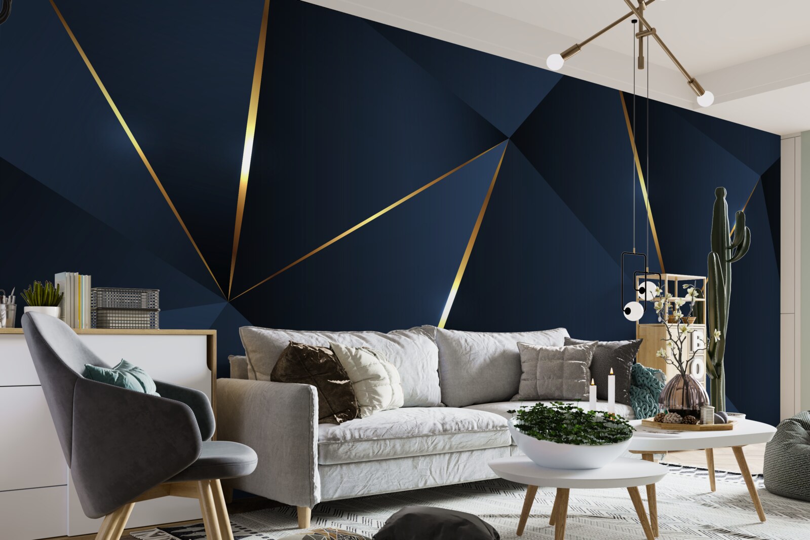 Fotobehang de driehoeken zijn donkerblauw met gouden randen