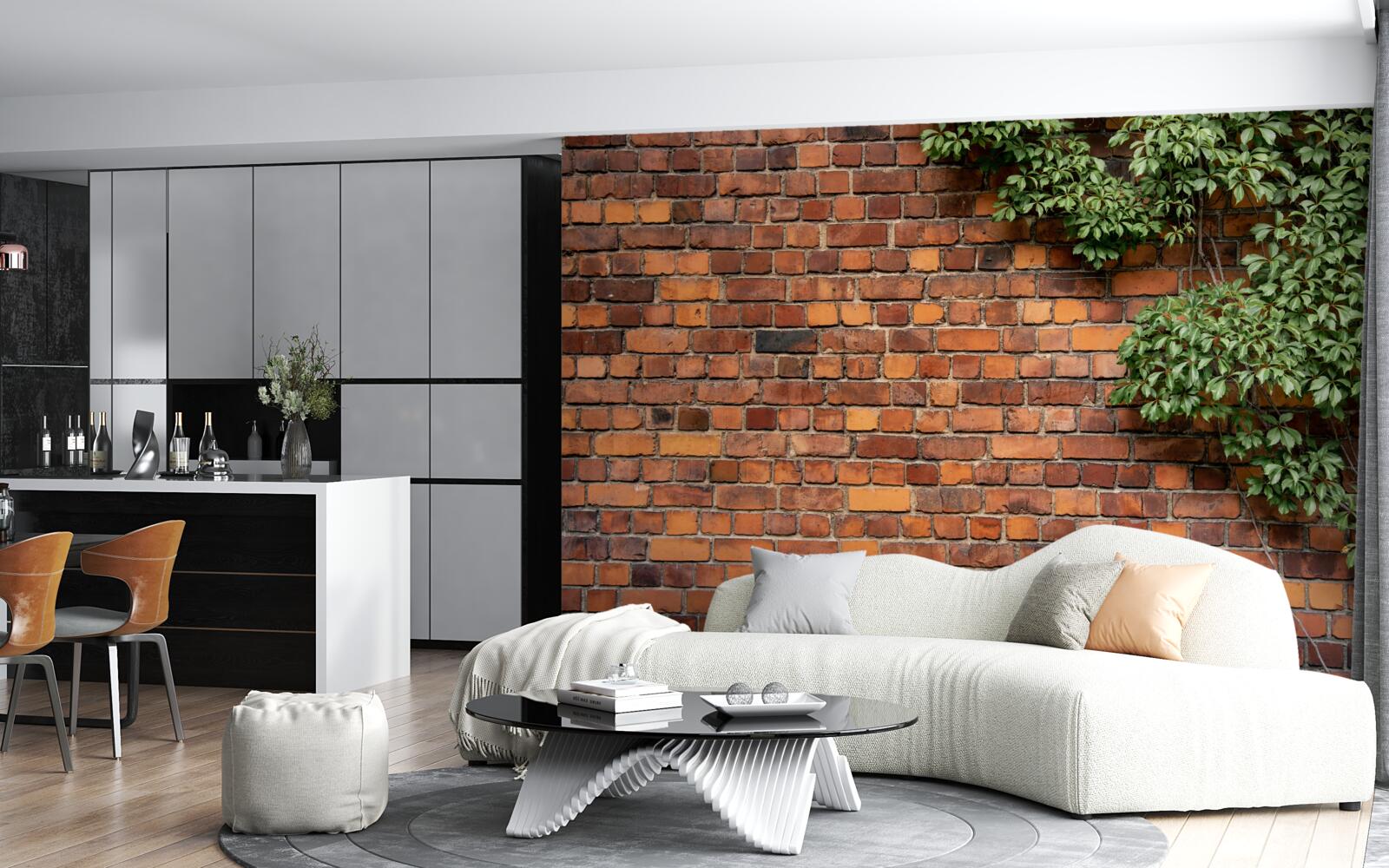 Fotobehang De muur is bedolven onder groene klimop