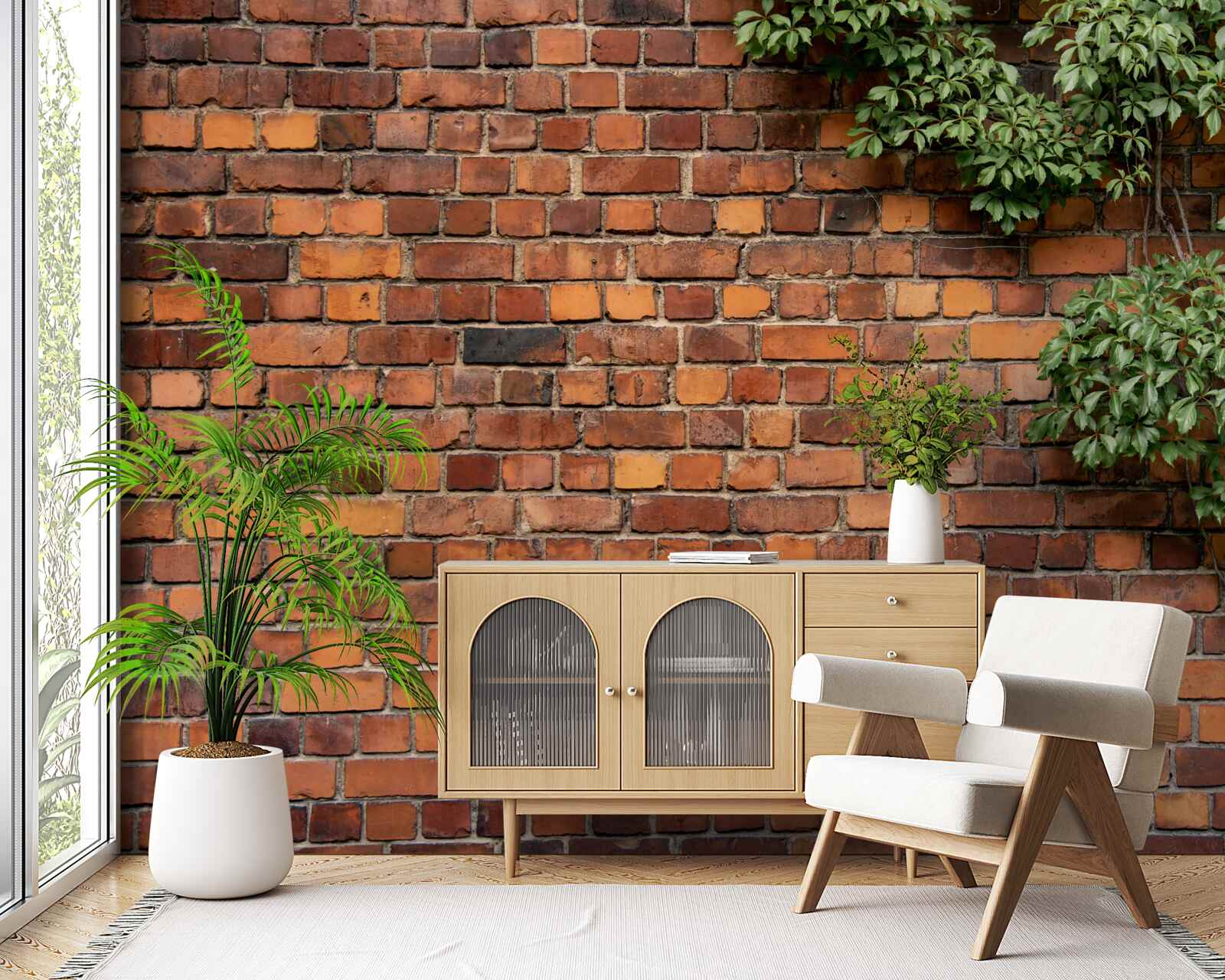 Fotobehang De muur is bedolven onder groene klimop