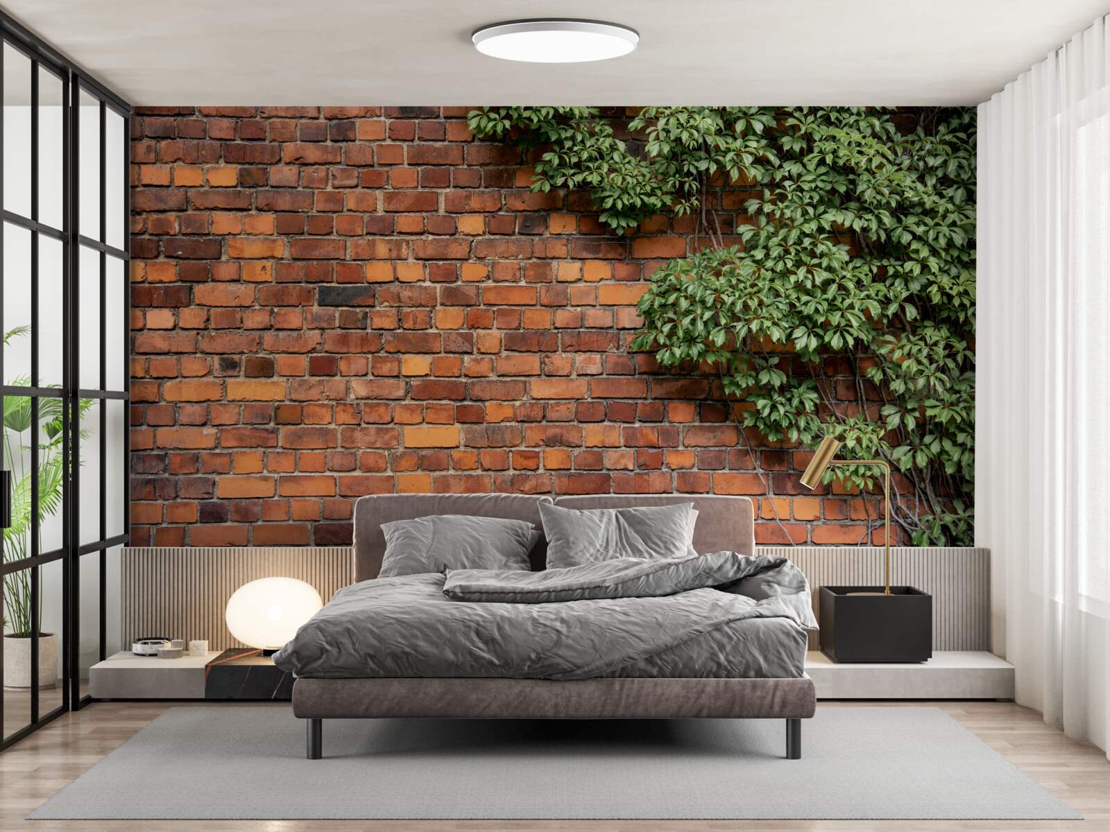 Fotobehang De muur is bedolven onder groene klimop