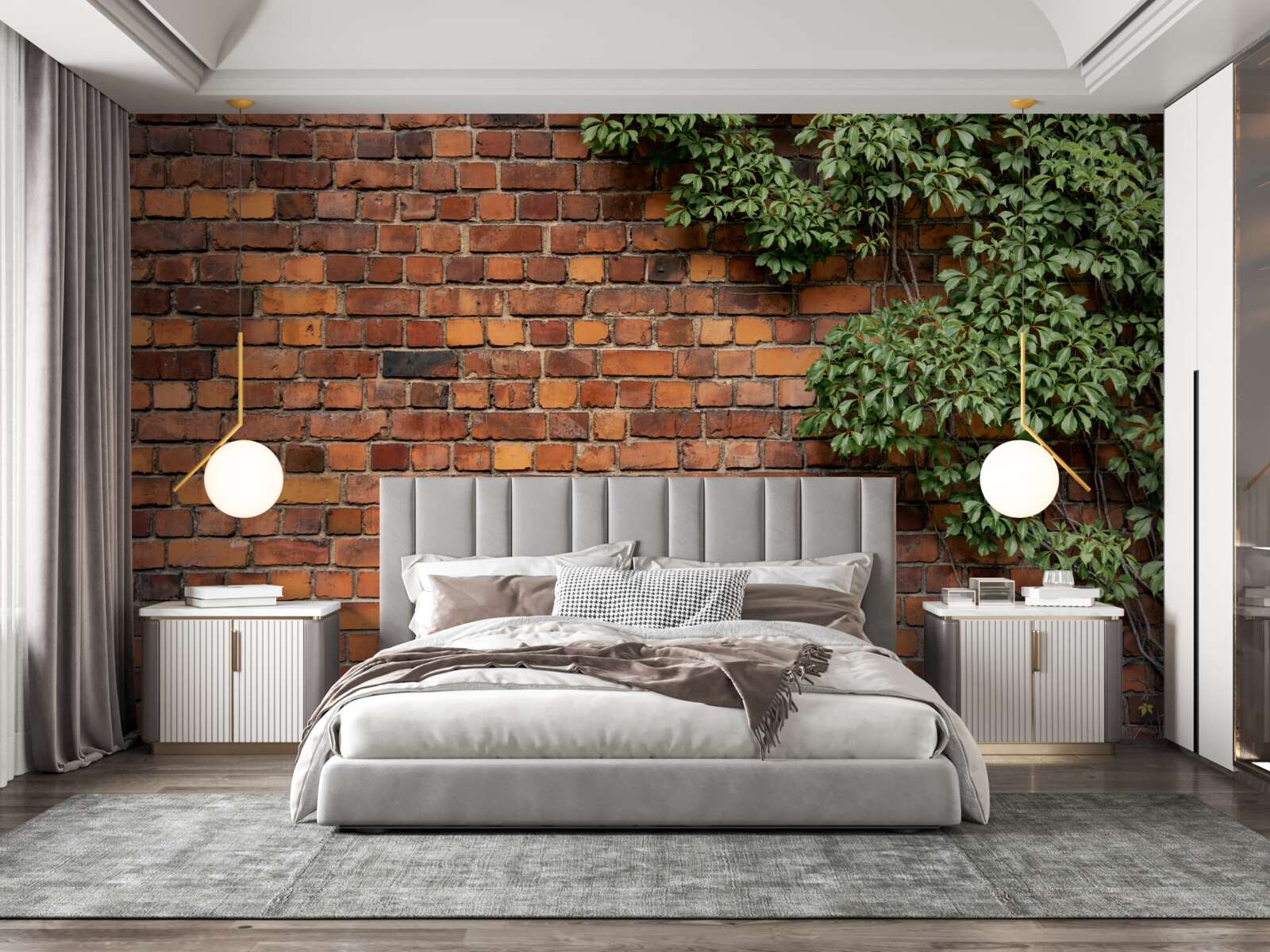 Fotobehang De muur is bedolven onder groene klimop