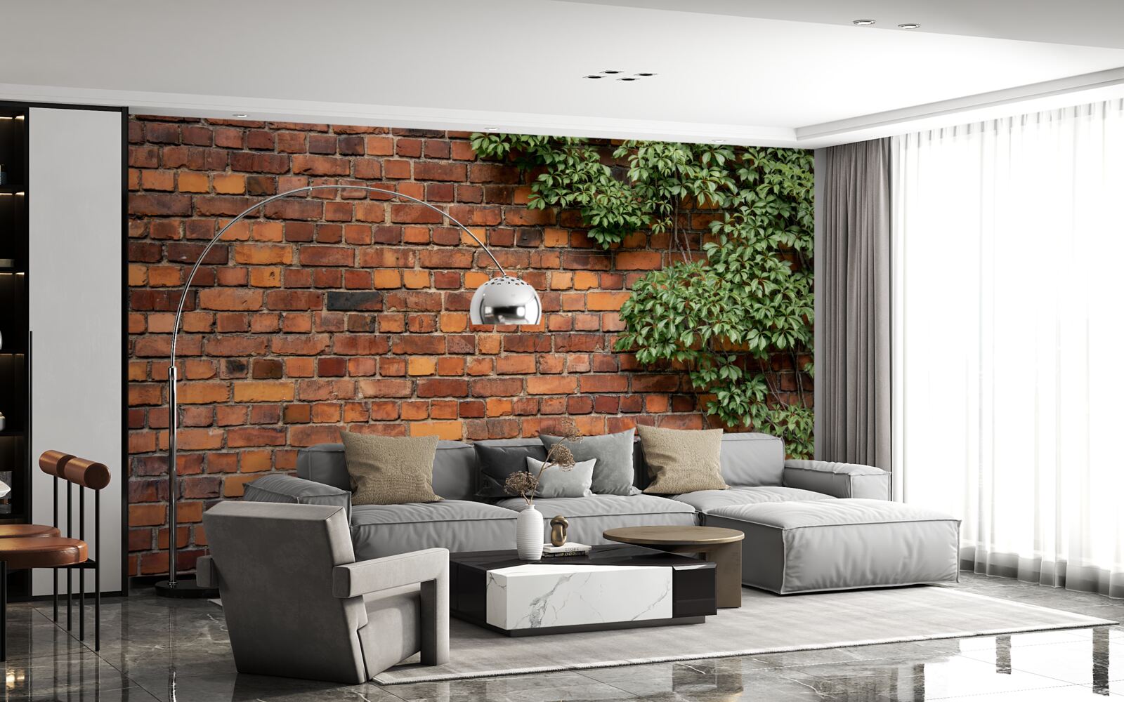 Fotobehang De muur is bedolven onder groene klimop