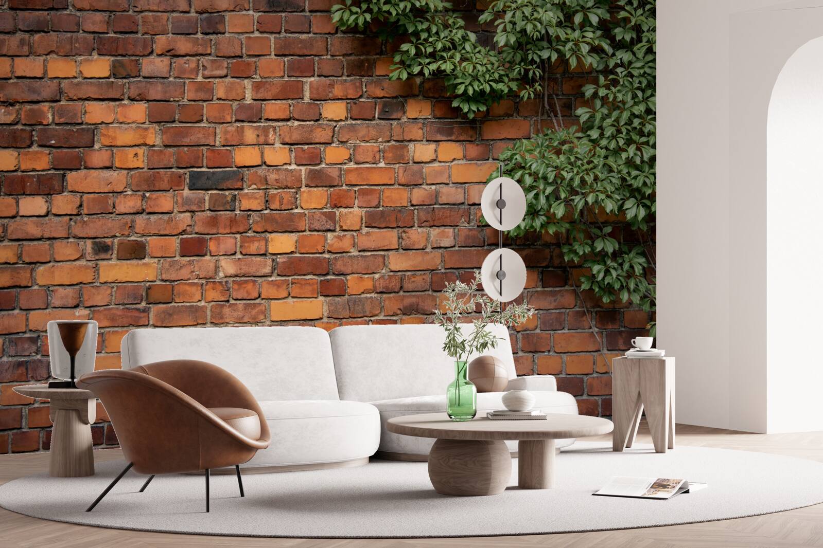 Fotobehang De muur is bedolven onder groene klimop