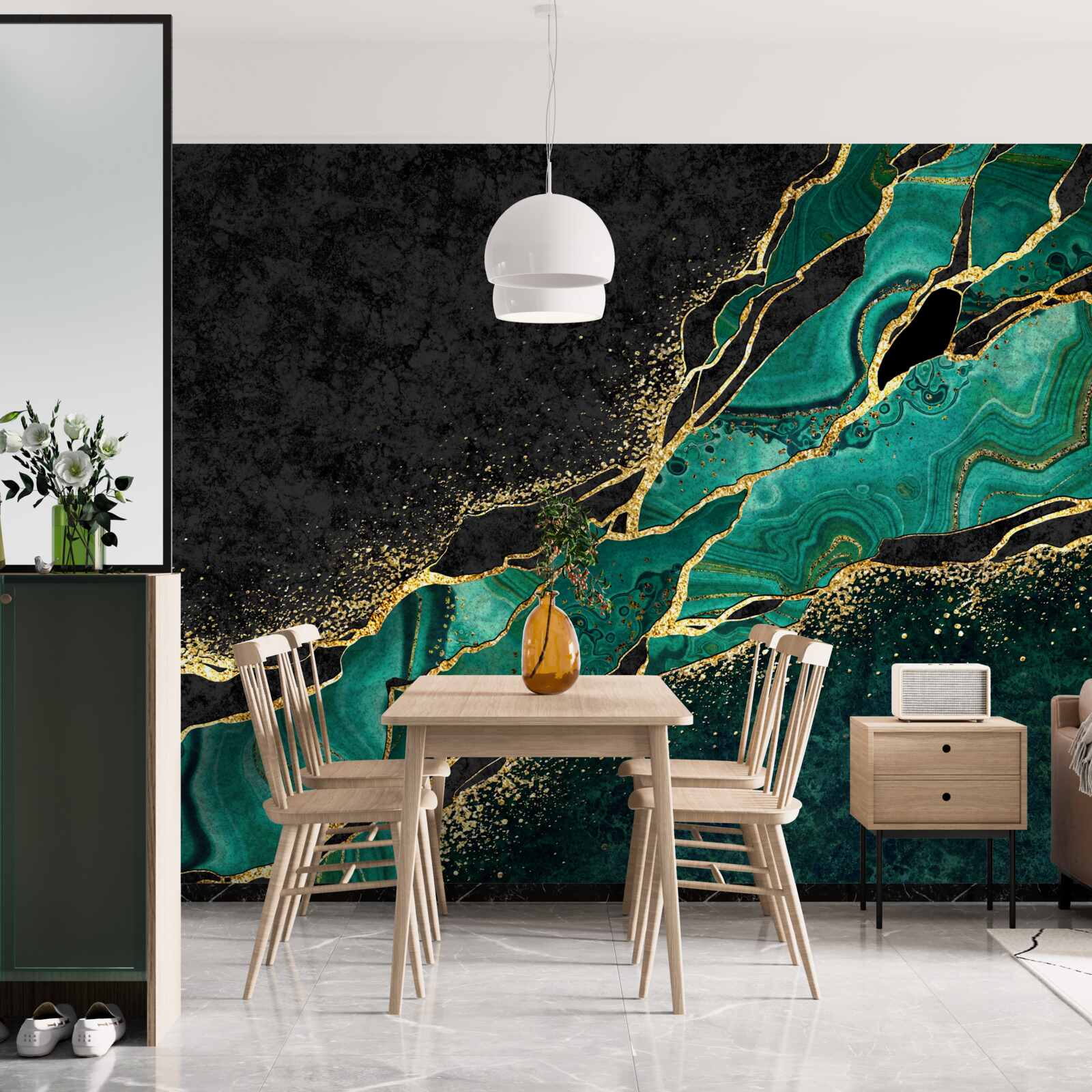 Fotobehang ondoordringbare diepten van de zee, geschilderd in smaragdgroene tinten