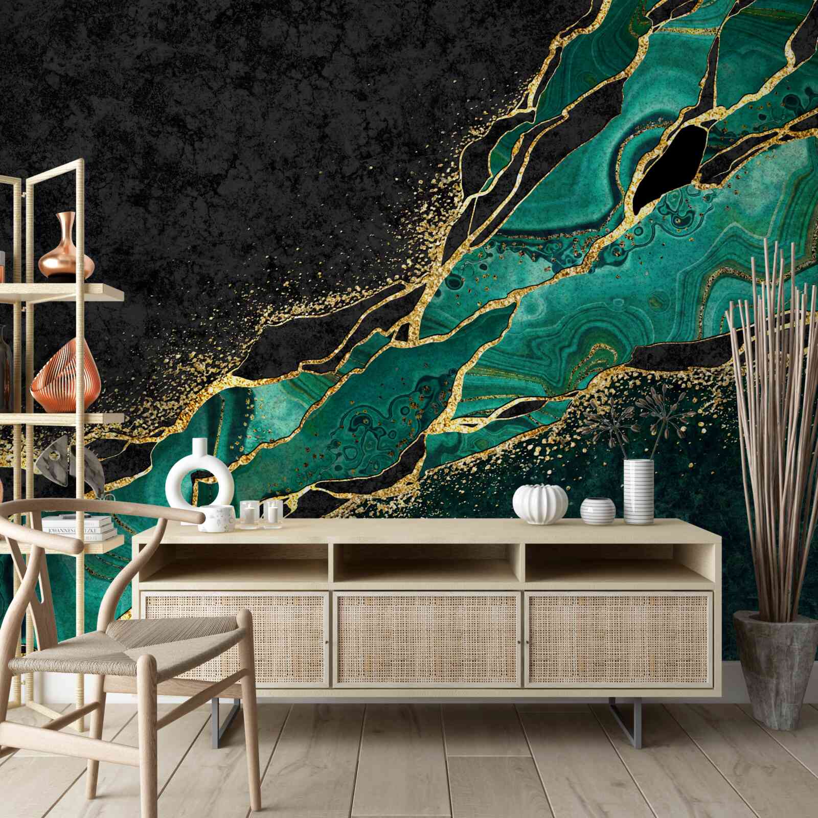 Fotobehang ondoordringbare diepten van de zee, geschilderd in smaragdgroene tinten