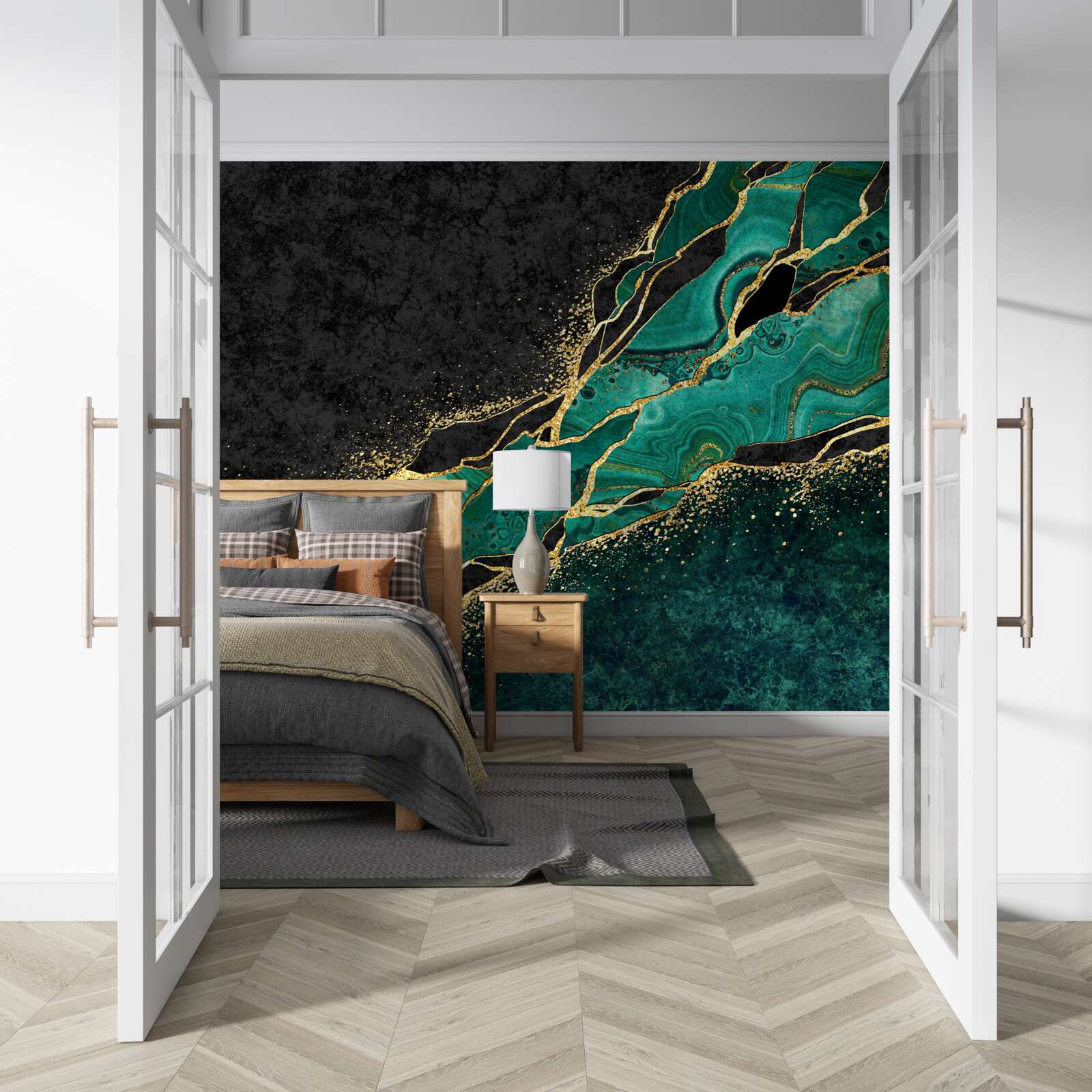 Fotobehang ondoordringbare diepten van de zee, geschilderd in smaragdgroene tinten