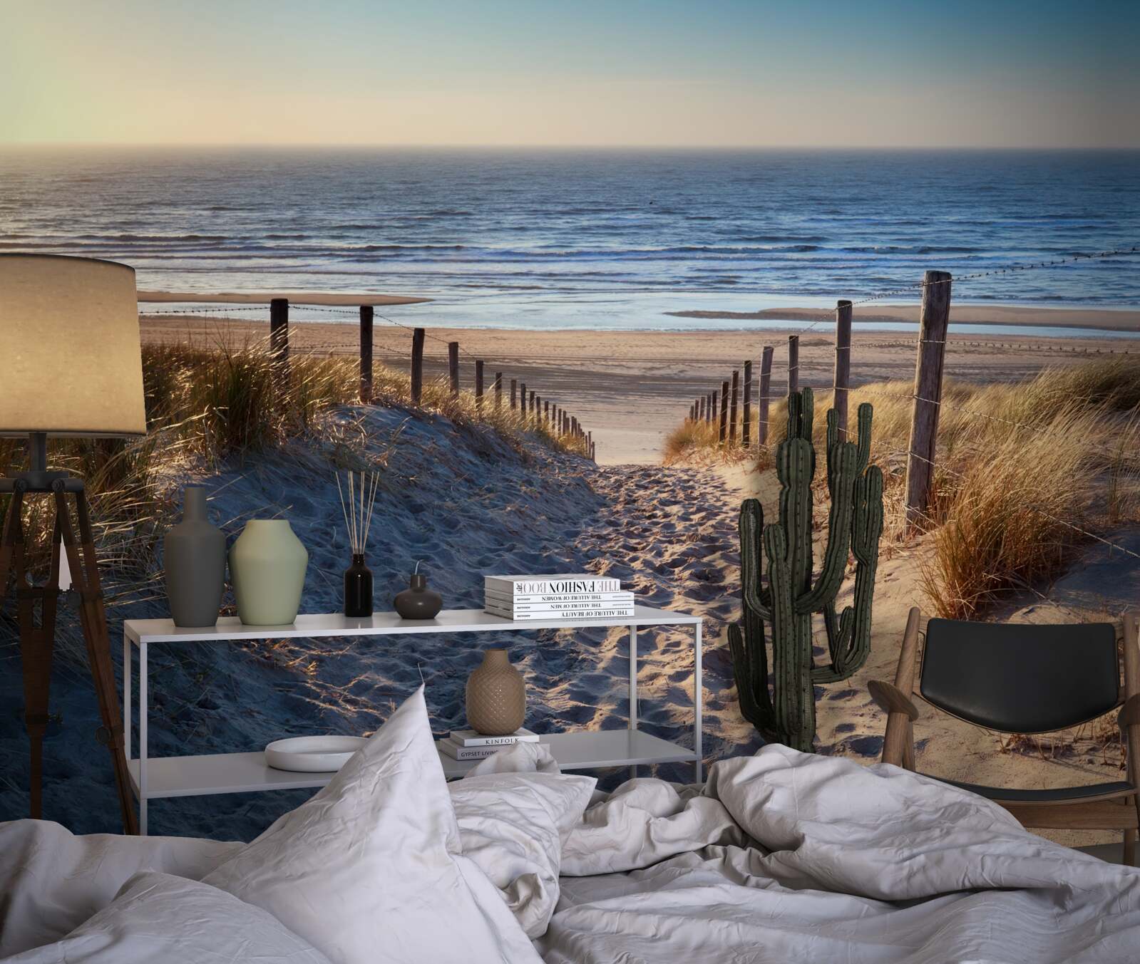Fotobehang kalme oceaan en strand met fijn zand