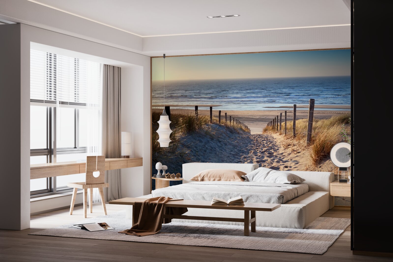 Fotobehang kalme oceaan en strand met fijn zand