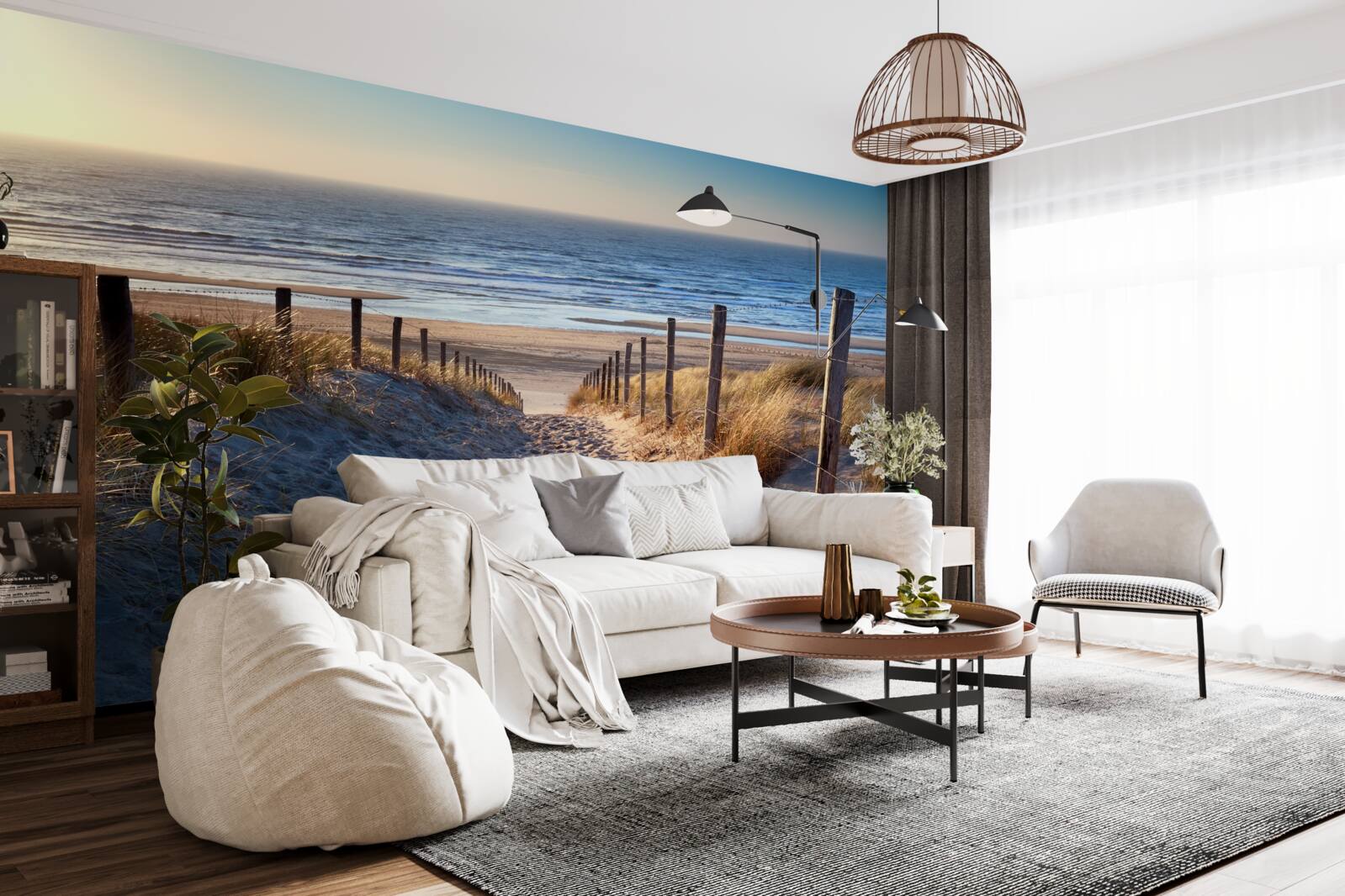 Fotobehang kalme oceaan en strand met fijn zand