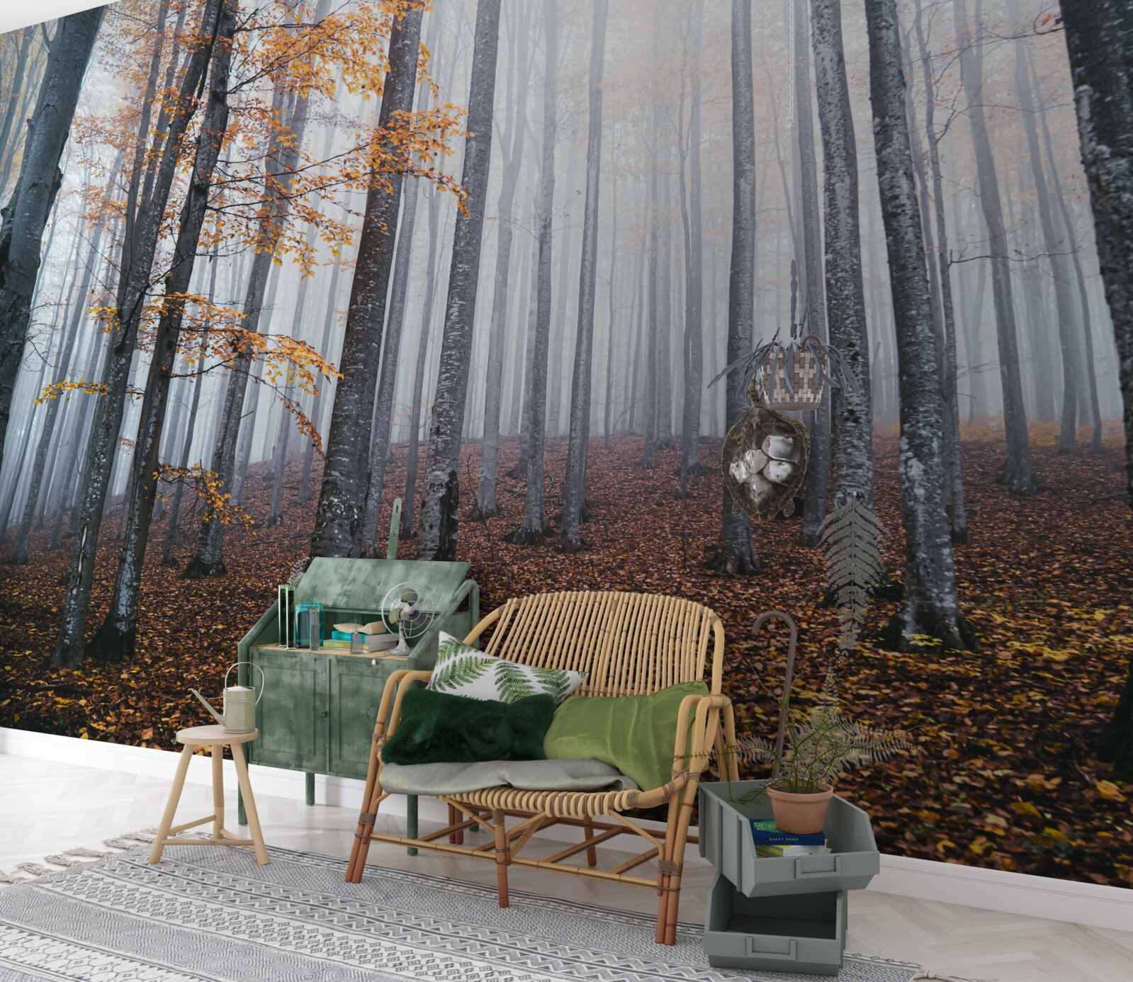 Fotobehang mist in een sierlijk herfstbos