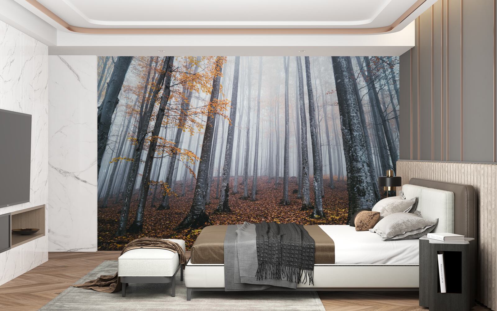 Fotobehang mist in een sierlijk herfstbos