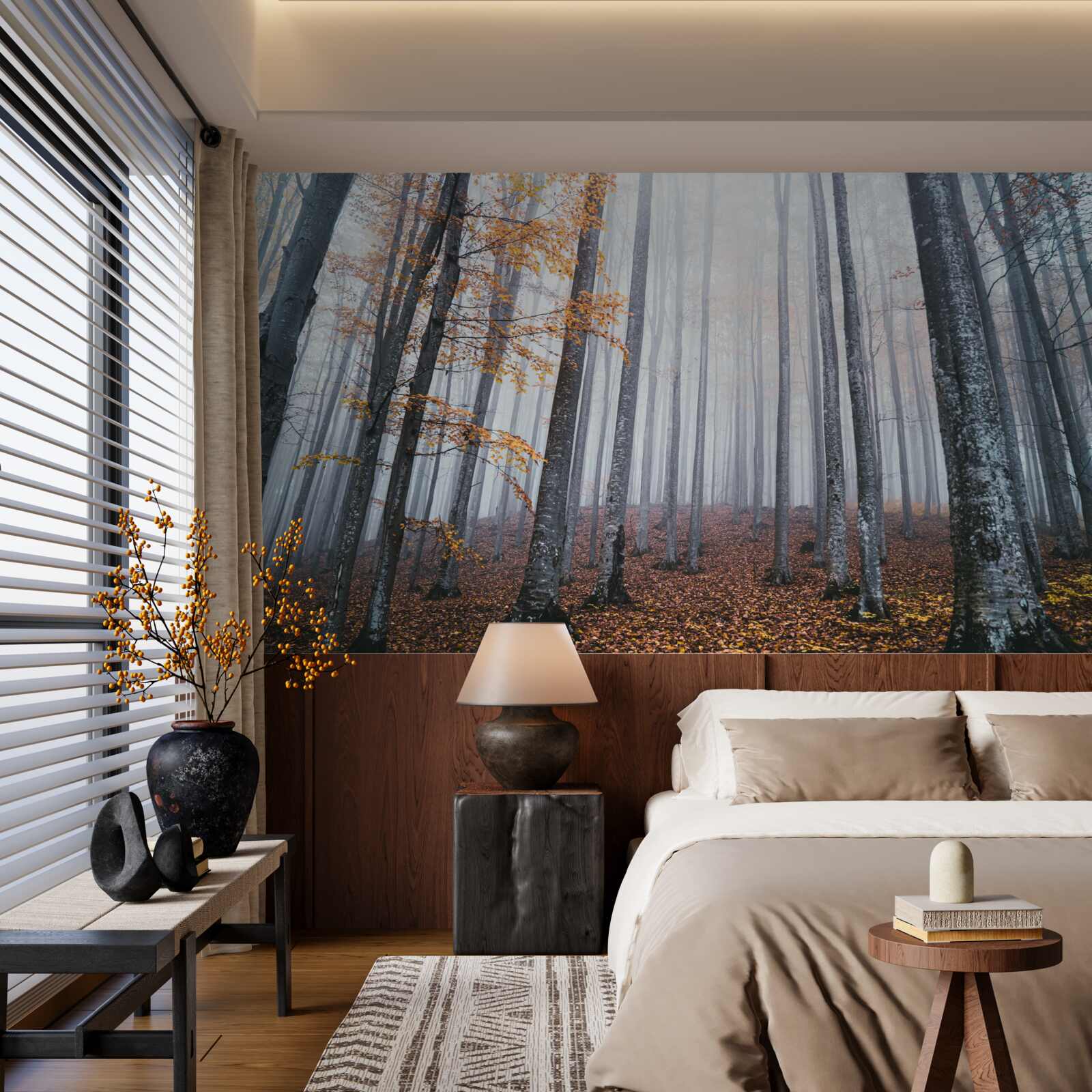 Fotobehang mist in een sierlijk herfstbos