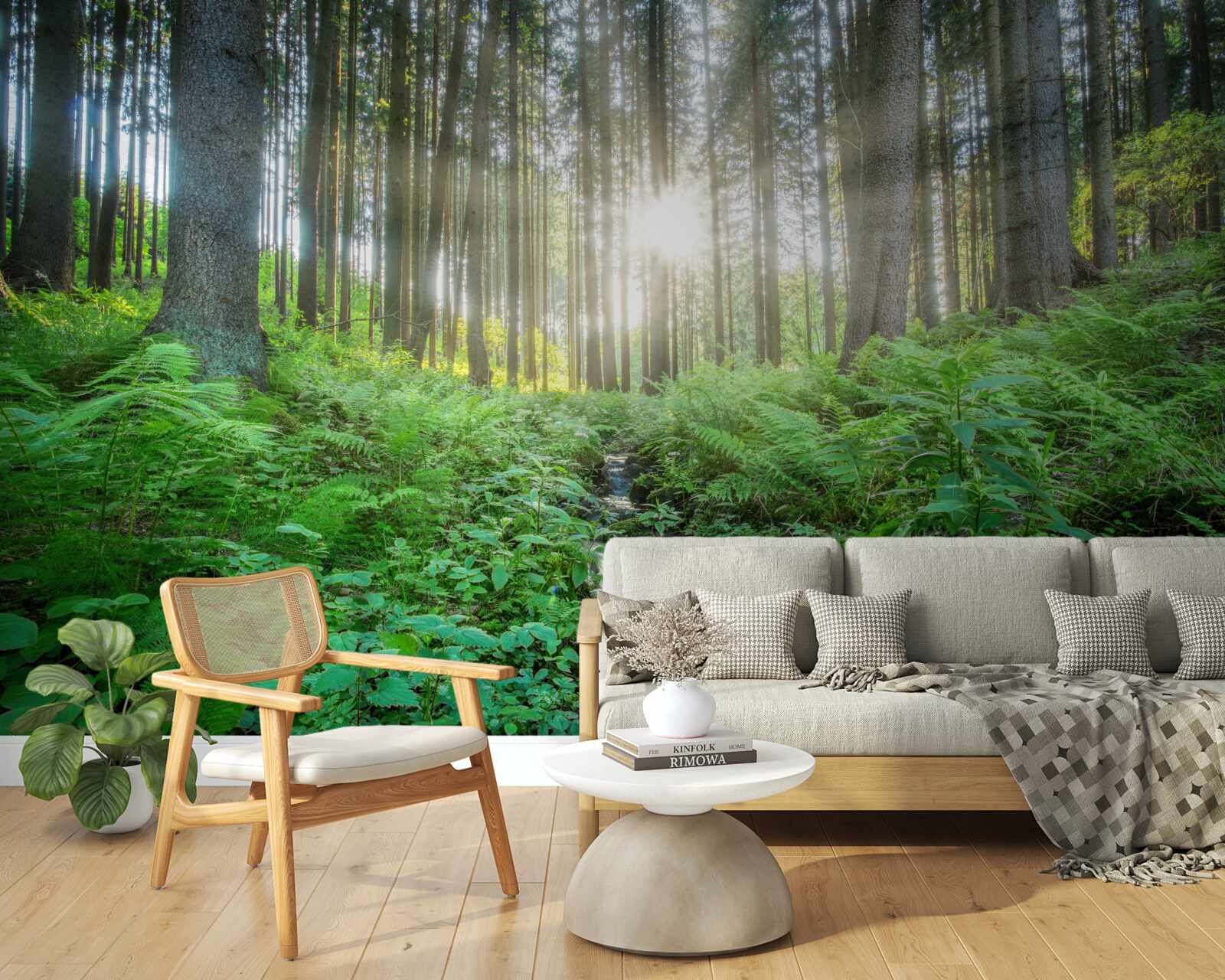 Fotobehang de zonnestralen dringen door het dichte bos