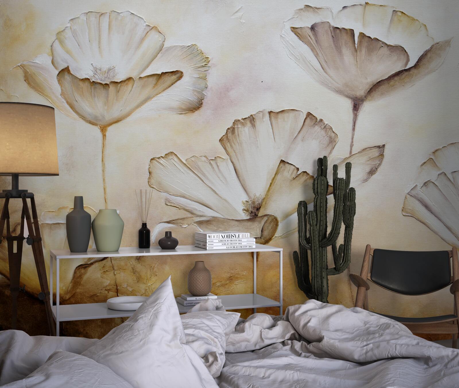 Fotobehang klaprozen zijn delicaat wit op een bruine achtergrond