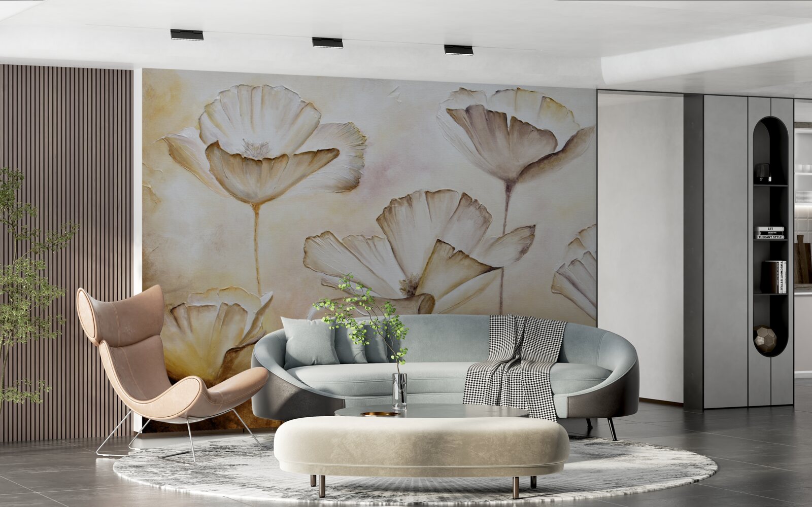 Fotobehang klaprozen zijn delicaat wit op een bruine achtergrond