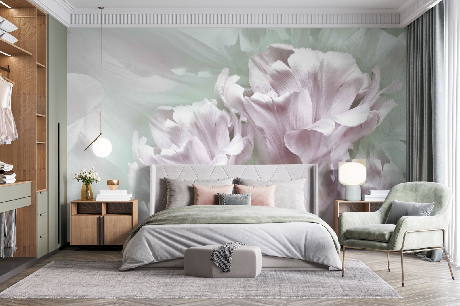 Fotobehang prachtige, grote, witviolette bloemen