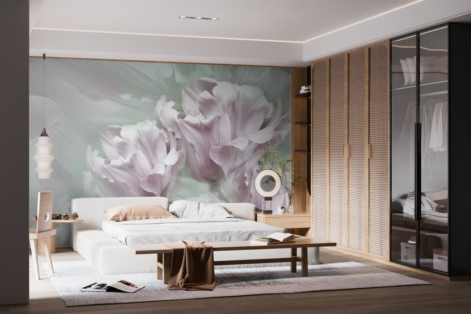 Fotobehang prachtige, grote, witviolette bloemen