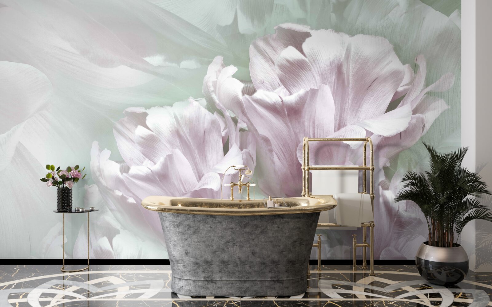 Fotobehang prachtige, grote, witviolette bloemen