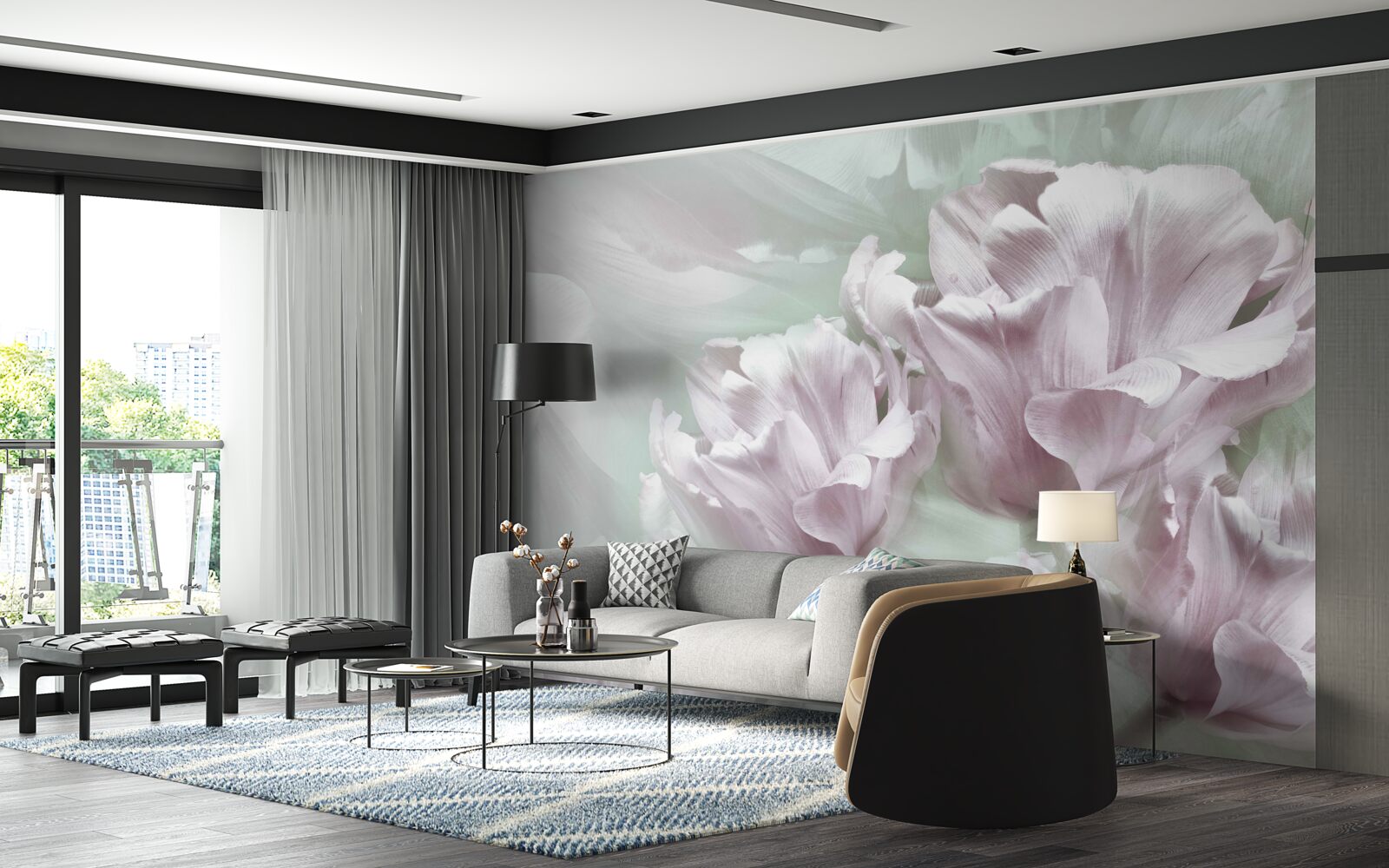 Fotobehang prachtige, grote, witviolette bloemen