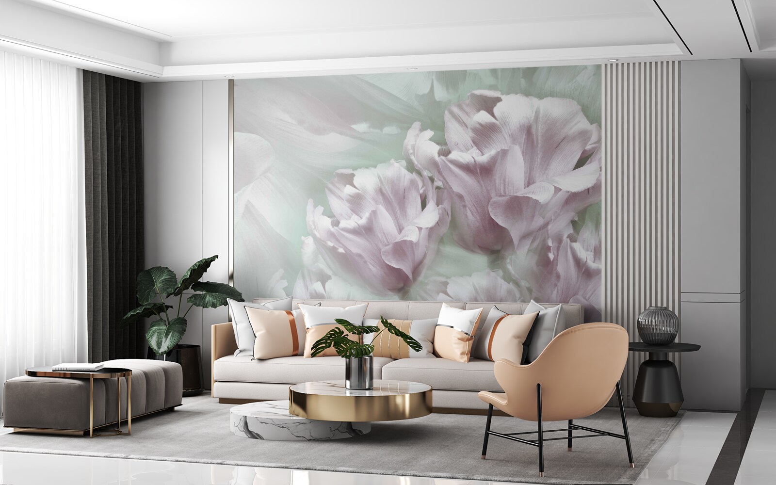 Fotobehang prachtige, grote, witviolette bloemen