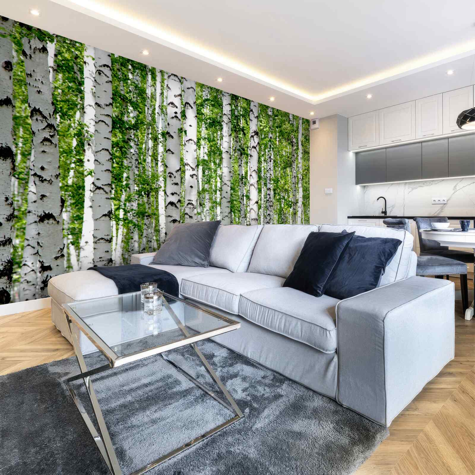 Fotobehang heldere bladeren van sierlijke berken