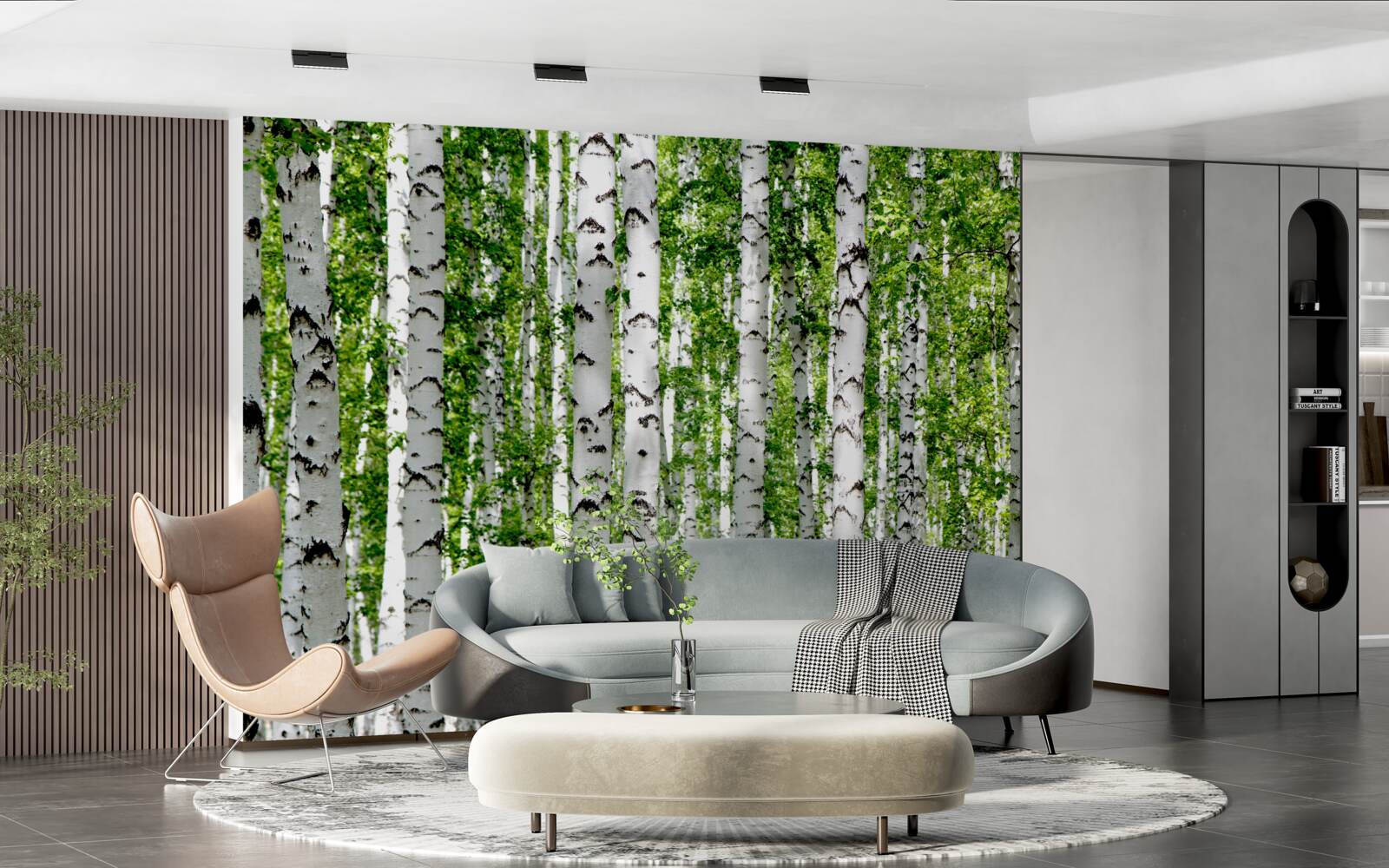 Fotobehang heldere bladeren van sierlijke berken