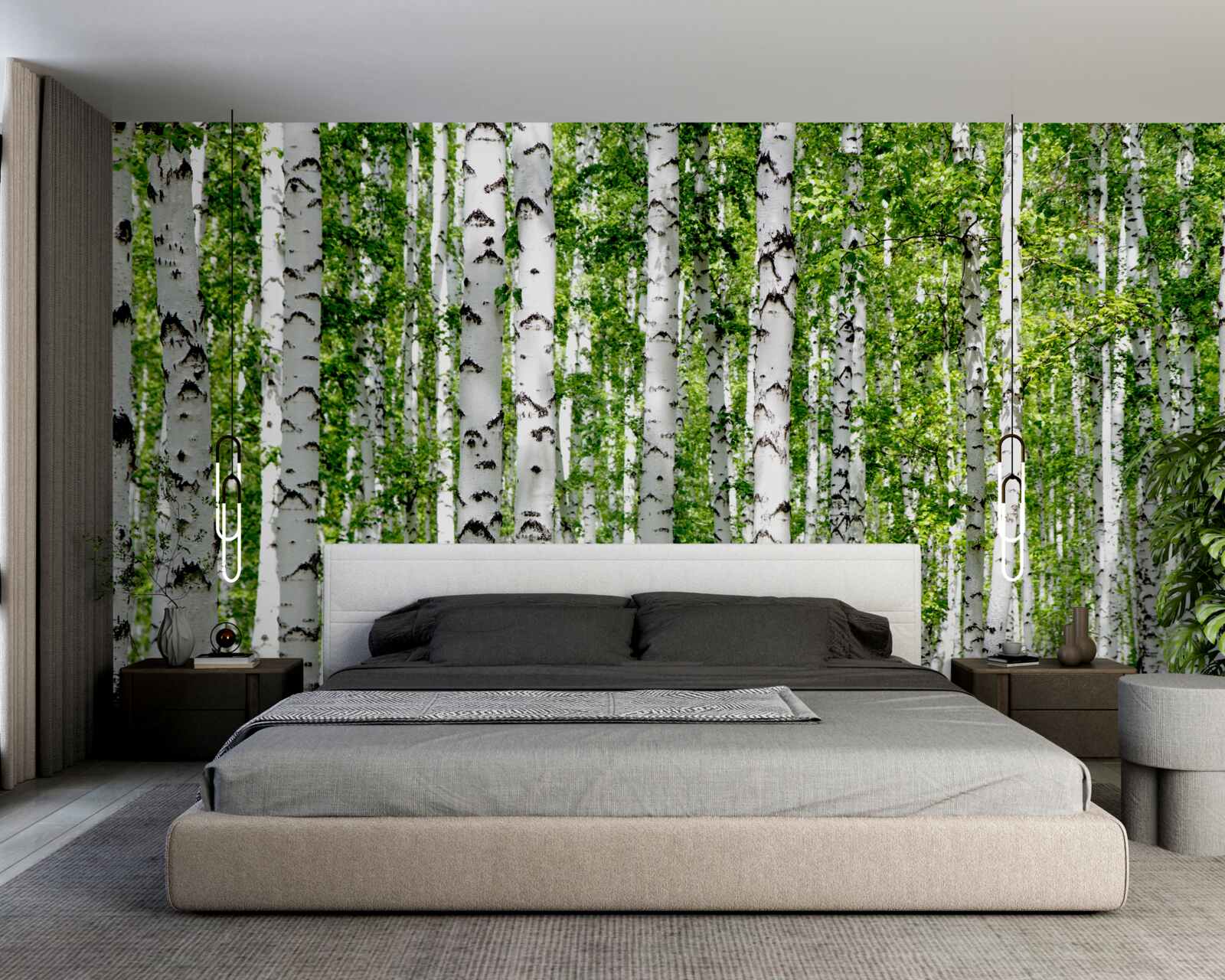 Fotobehang heldere bladeren van sierlijke berken