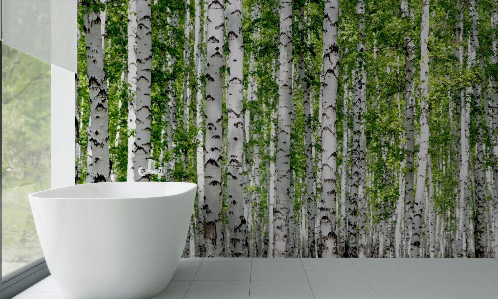 Fotobehang heldere bladeren van sierlijke berken