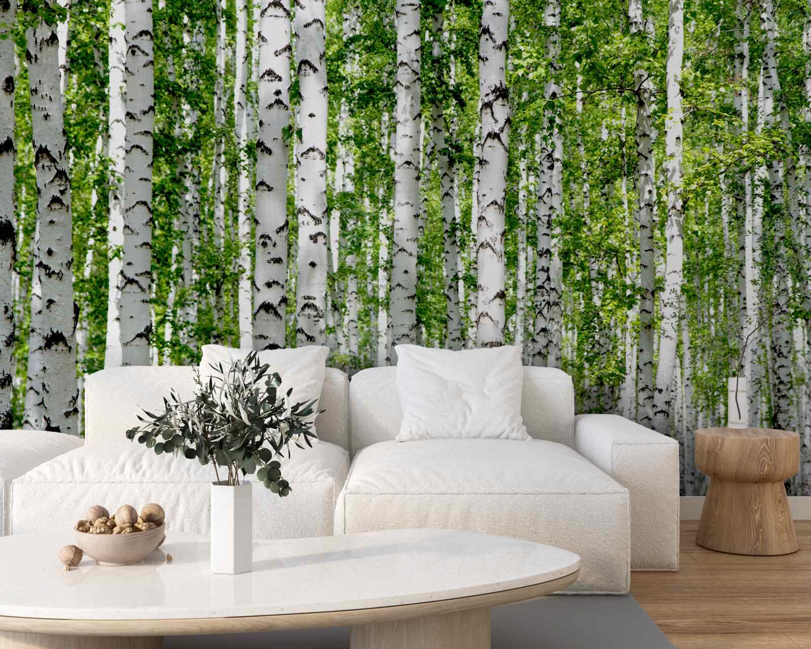 Fotobehang heldere bladeren van sierlijke berken