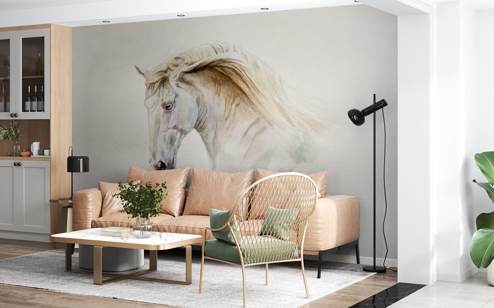 Fotobehang wit paard in beweging