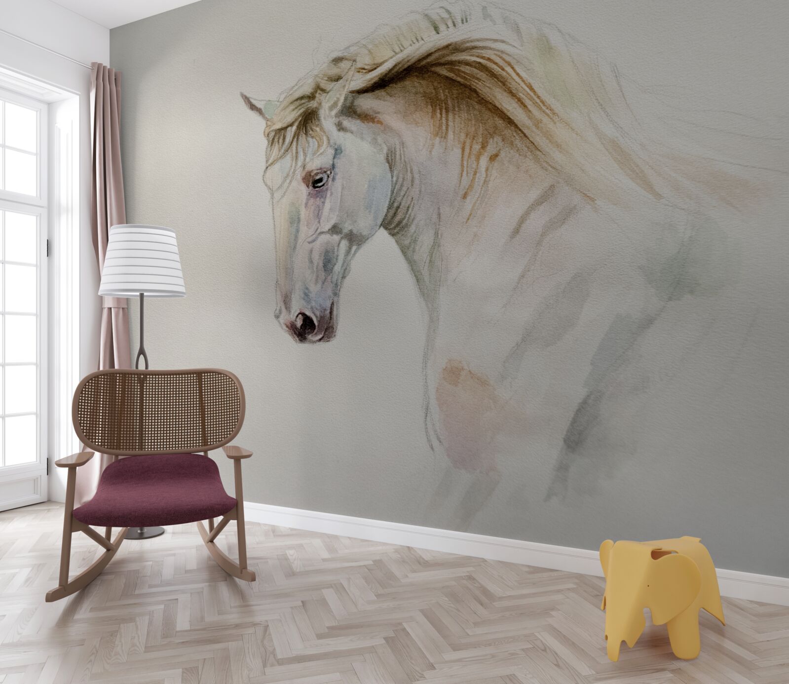 Fotobehang wit paard in beweging