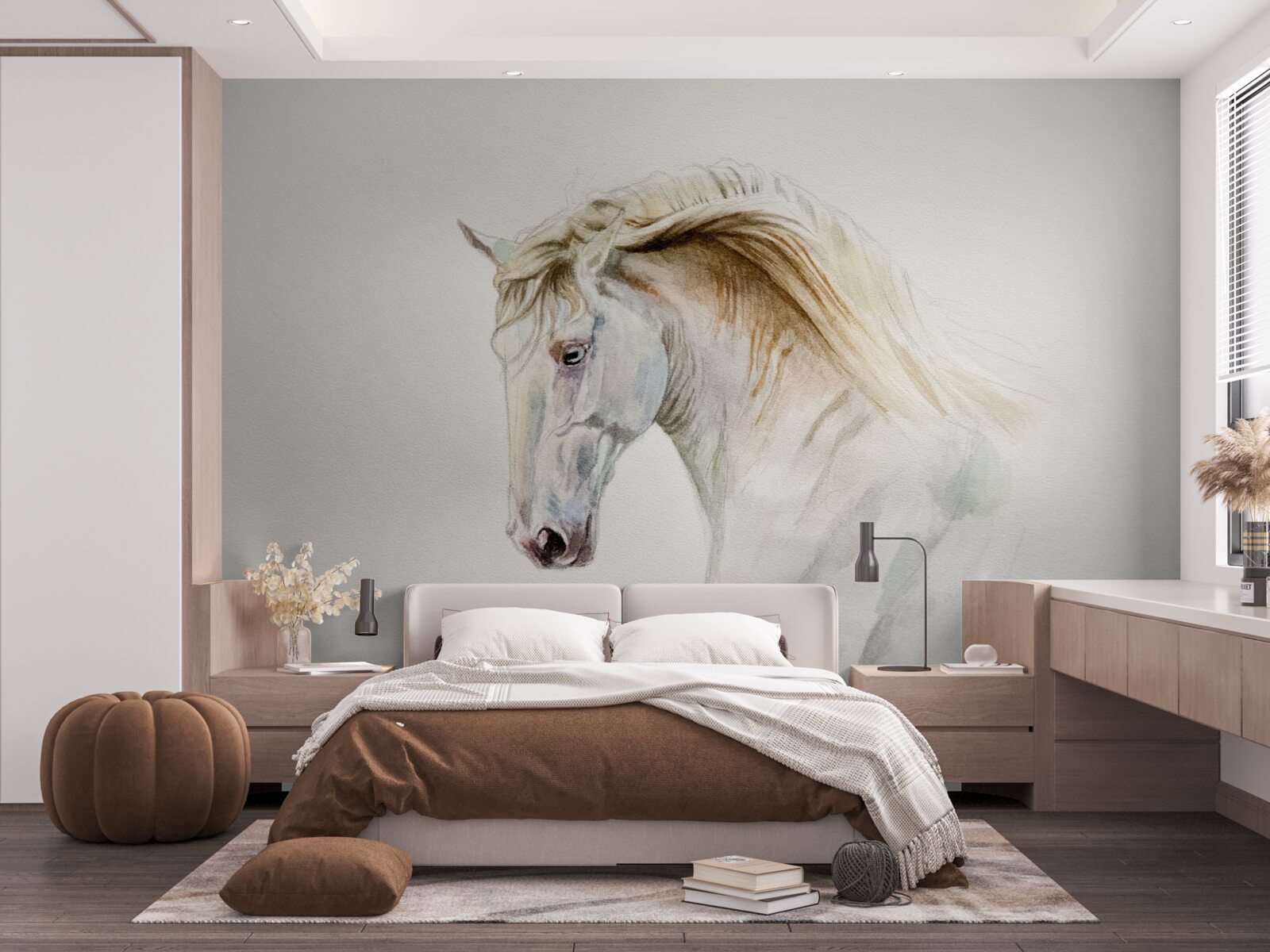 Fotobehang wit paard in beweging