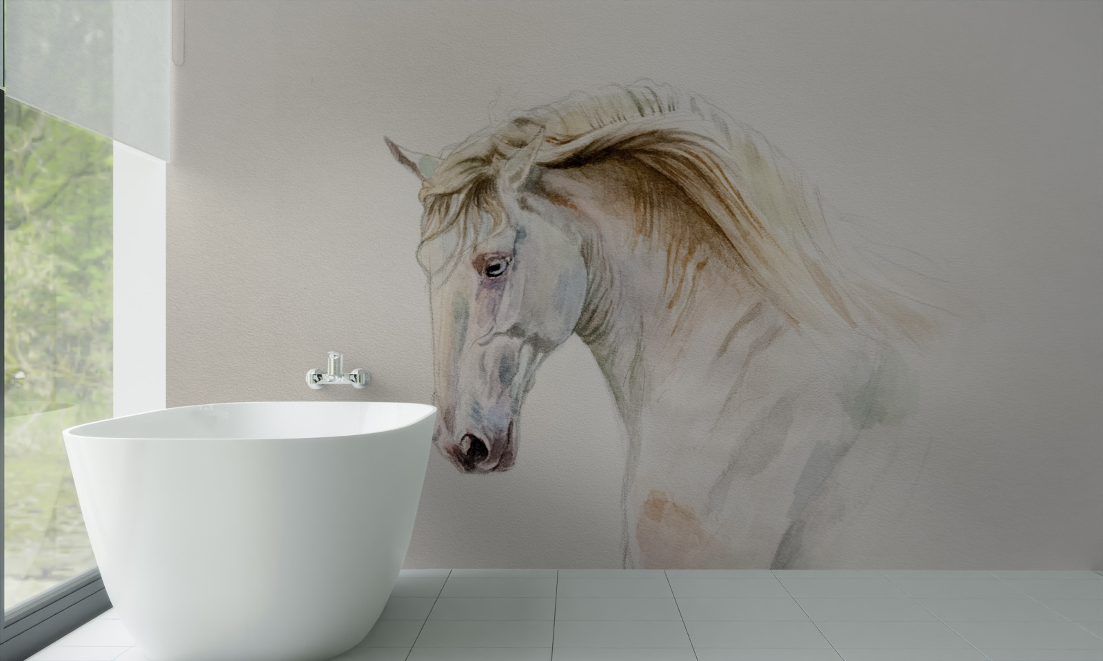 Fotobehang wit paard in beweging