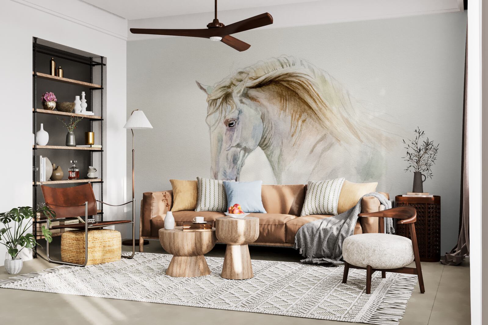 Fotobehang wit paard in beweging