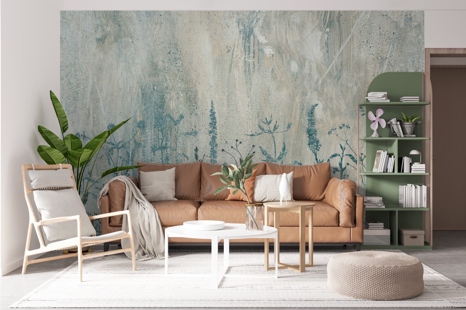 Fotobehang tijdens zware regenval bloeien veldplanten