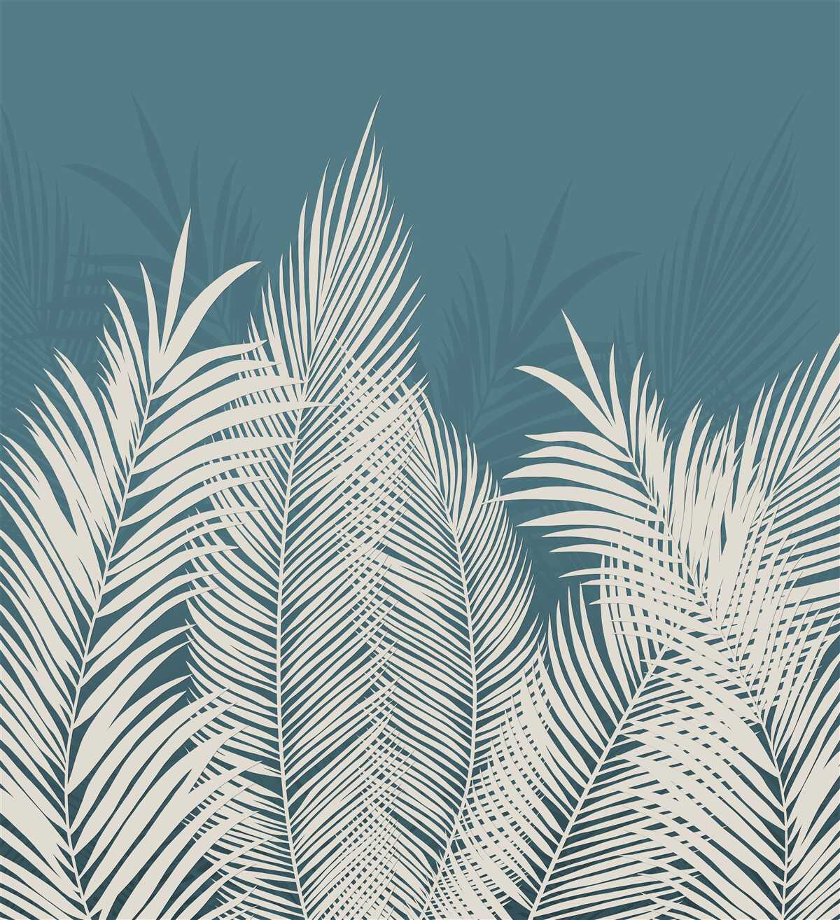 Fotobehang witte donzen dekens op een blauwe achtergrond