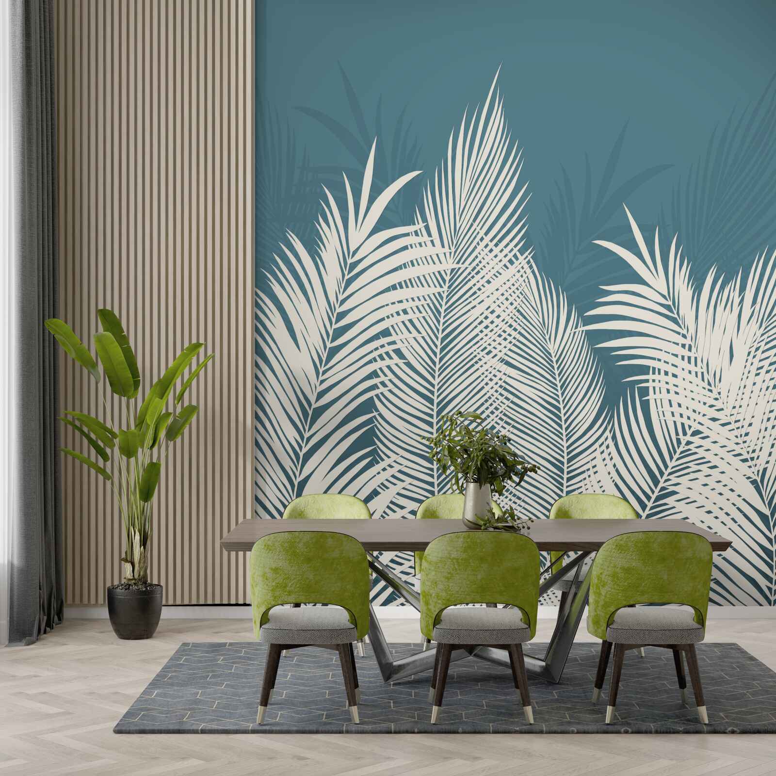 Fotobehang witte donzen dekens op een blauwe achtergrond