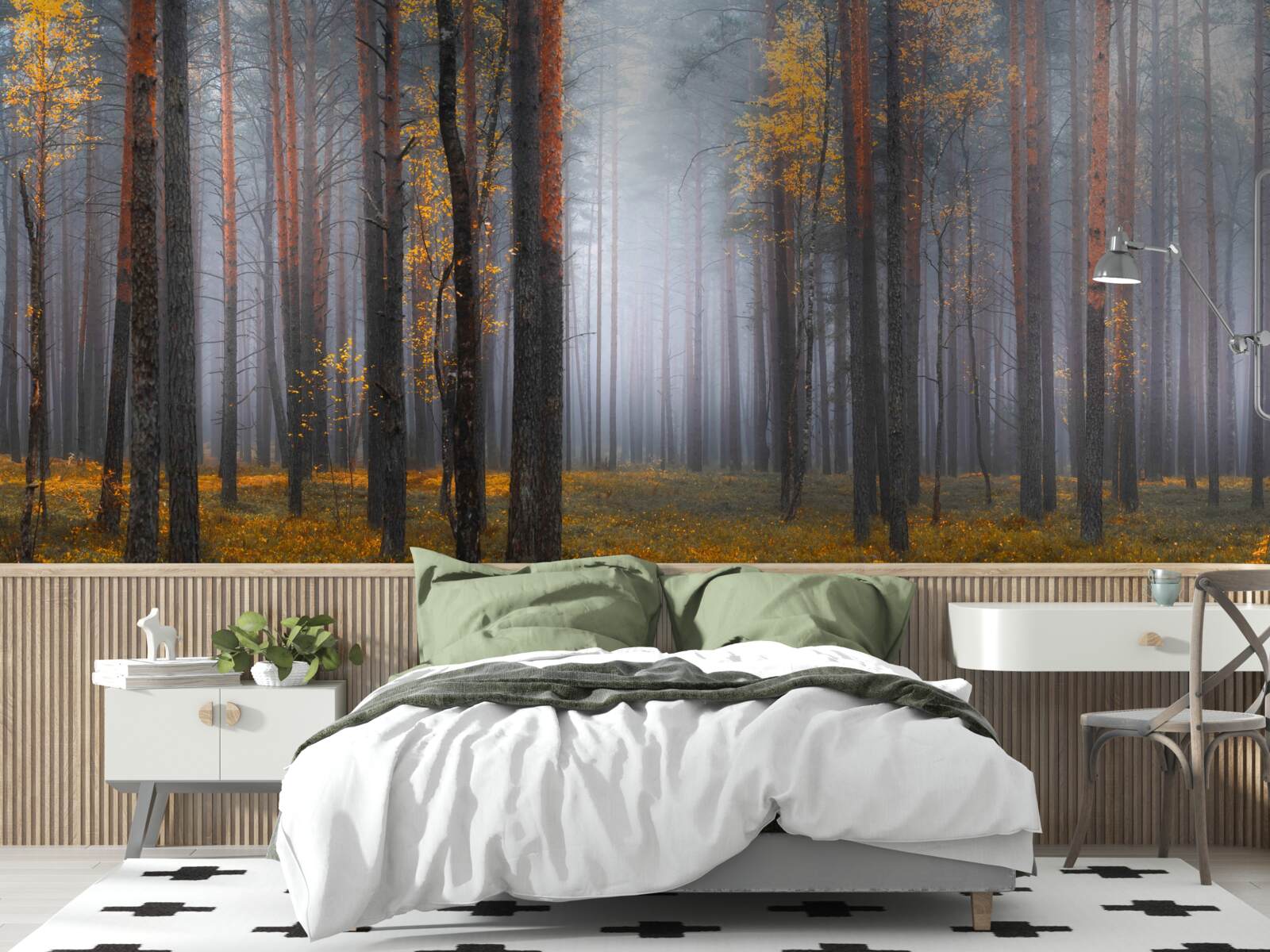 Fotobehang dichte mist omhult het bos