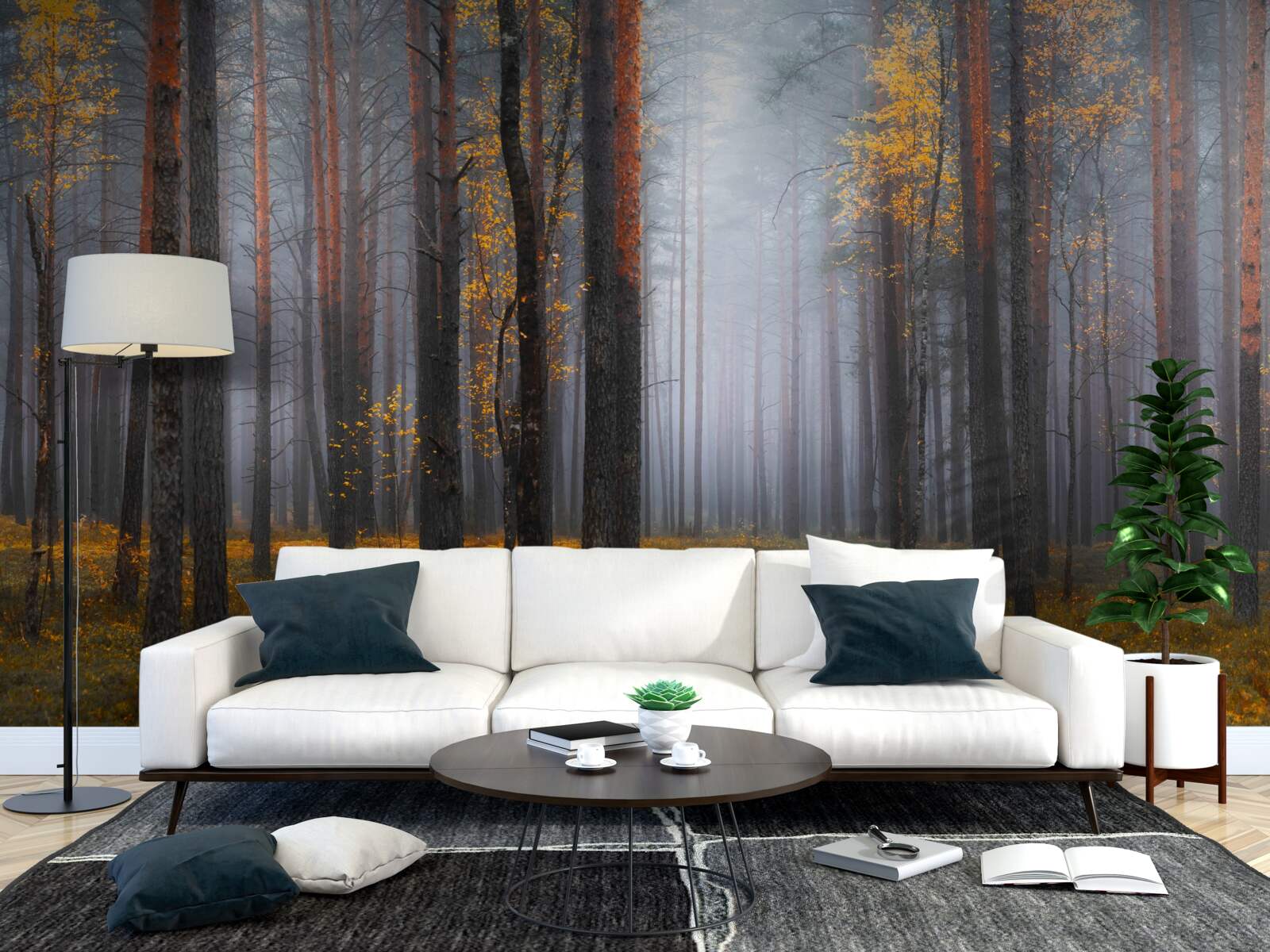 Fotobehang dichte mist omhult het bos