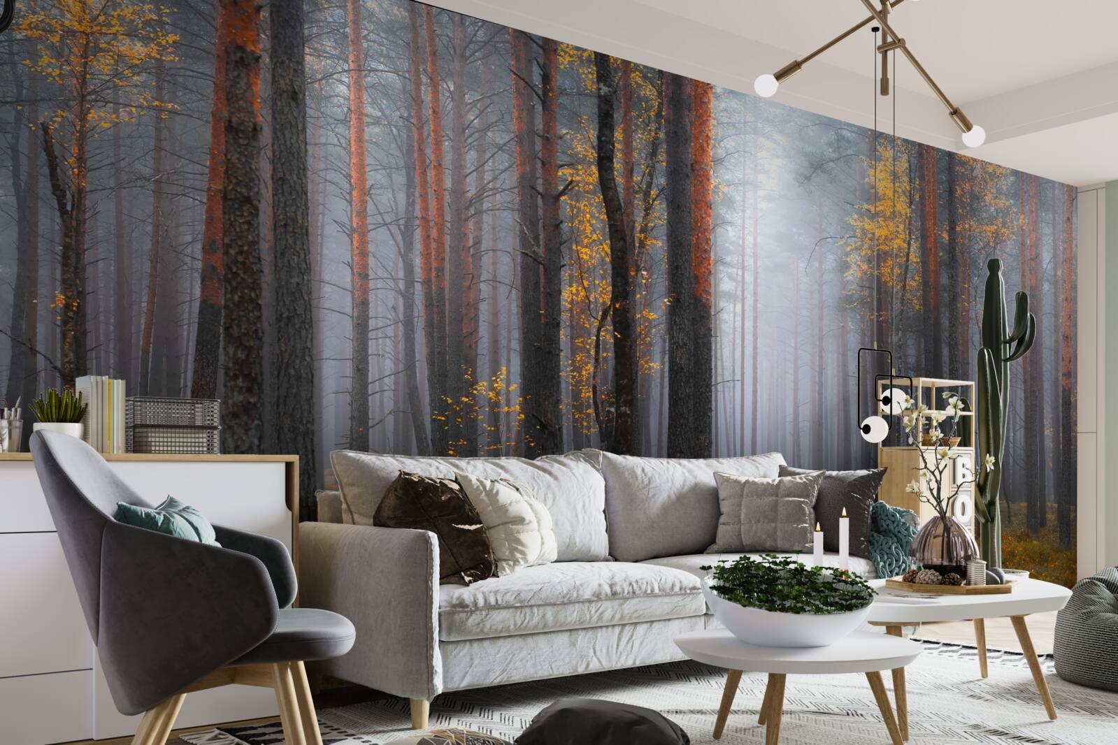 Fotobehang dichte mist omhult het bos