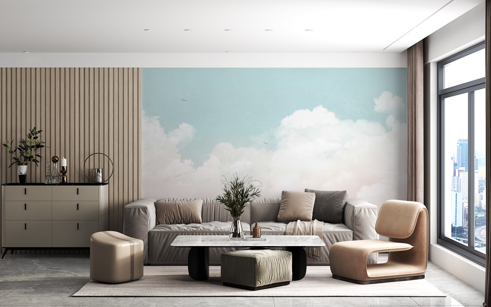 Fotobehang dikke melkachtige wolken