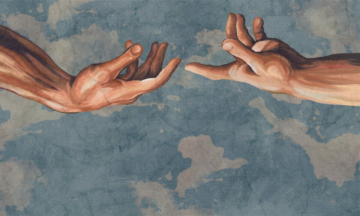 Fotobehang handen die elkaar de hand reiken