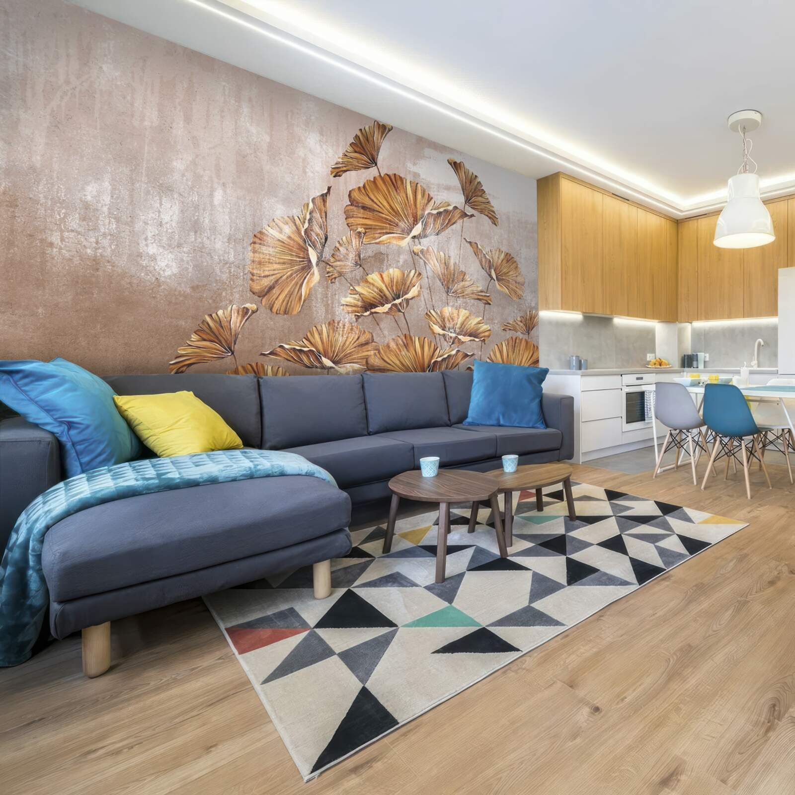 Fotobehang herfstbloemen in de regen