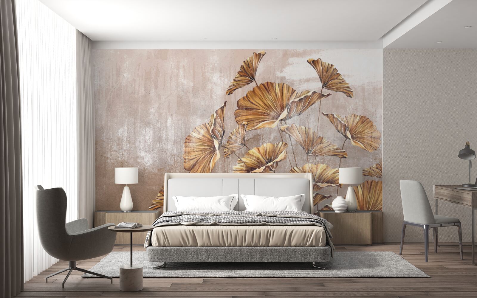 Fotobehang herfstbloemen in de regen