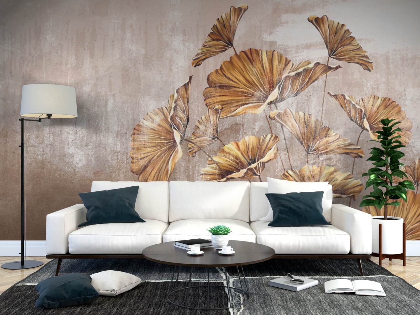 Fotobehang herfstbloemen in de regen