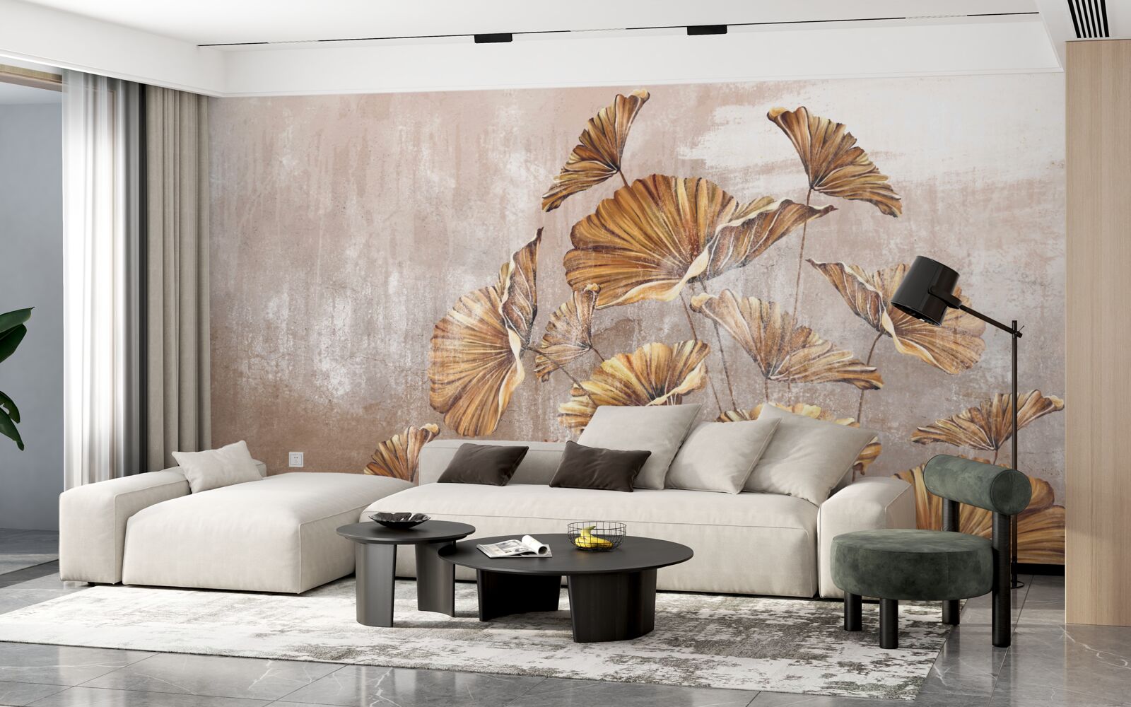 Fotobehang herfstbloemen in de regen