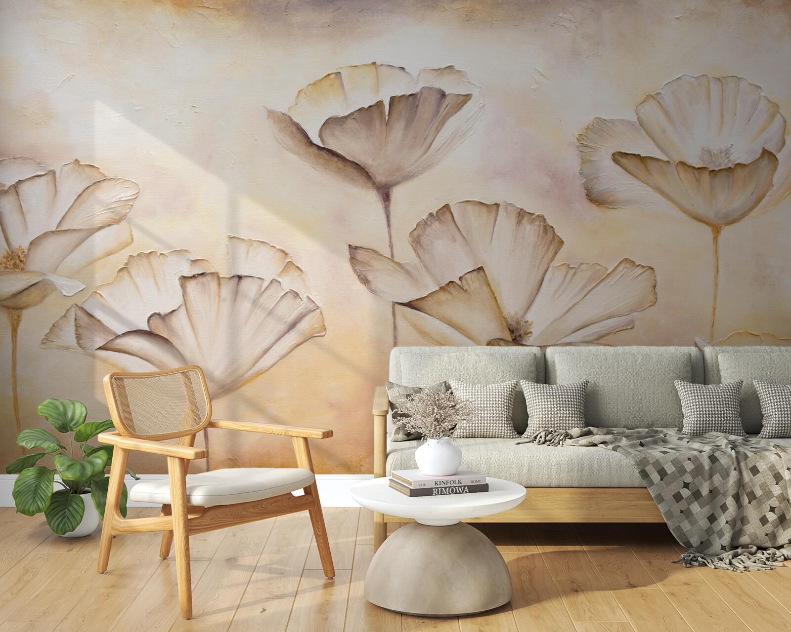 Fotobehang ochtend in de mist en majestueuze klaprozen