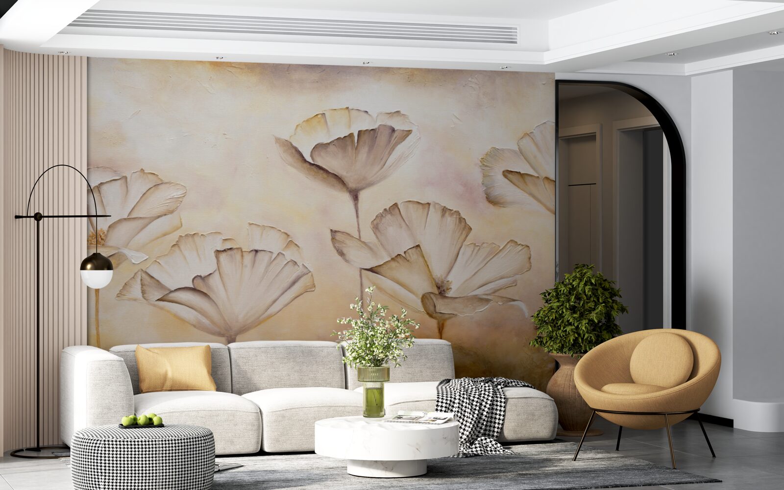 Fotobehang ochtend in de mist en majestueuze klaprozen