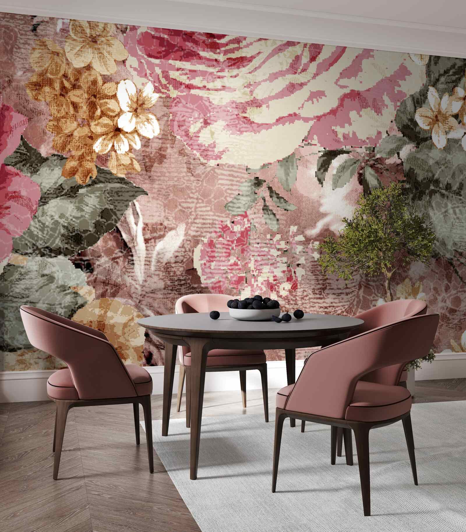 Fotobehang overvloed aan bloemen en planten is een abstractie